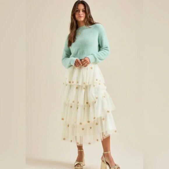 NWT Altar’d State Stars Tulle Tiered Ruffle Midi Fellyn Ballerina Skirt Sz M - Picture 2 of 15